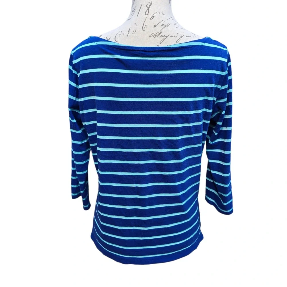 Club Monaco -632 Striped Top Boat Neck 3/4 Sleeve Casual Blue T-Shirt‎ Large